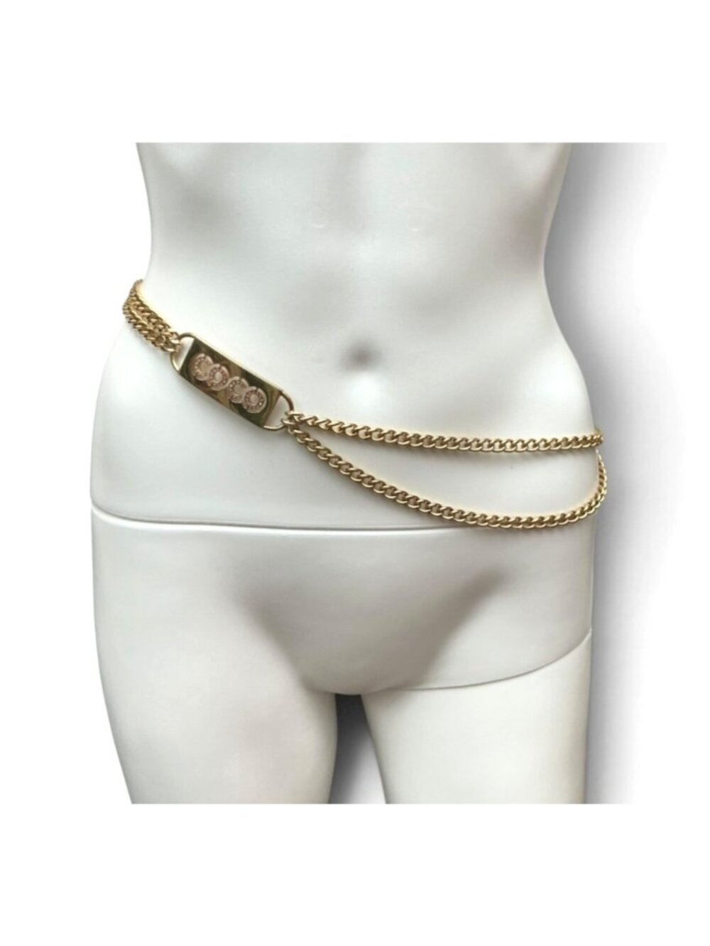 VINTAGE CHANEL 02P COCO RHINESTONE NAMEPLATE CHAIN BELT